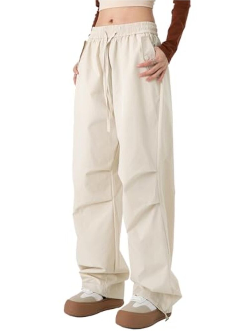 Women's Wide Leg Cargo Pants Elastic Waist Drawstring Casual Outdoor